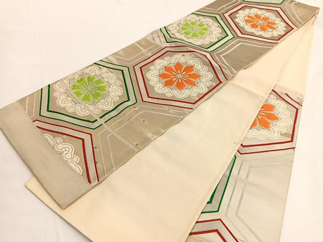 平和屋の平和屋着物◎六通柄袋帯 唐織 亀甲花文 銀糸 正絹 逸品 BAAV9705hv｜アングル3