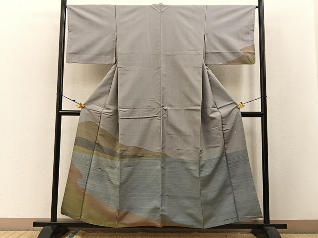 Rakuten - 平和屋着物●訪問着　作家物　紬地　渡船人物風景文　正絹　逸品　BAAW5102hj
