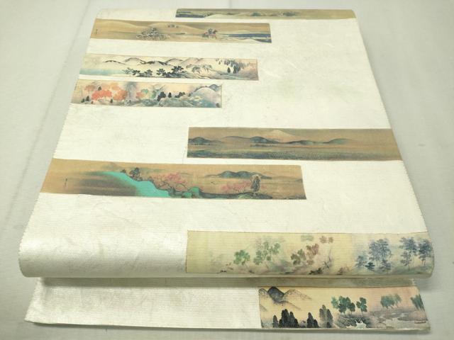 平和屋着物▼六通柄袋帯　手描き　短冊人物風景文　金銀彩　正絹　逸品　CAAW5635vp