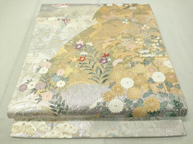 平和屋着物▼六通柄袋帯　唐織　立波花喰い鳥文　金銀糸　正絹　逸品　CAAW5670vp