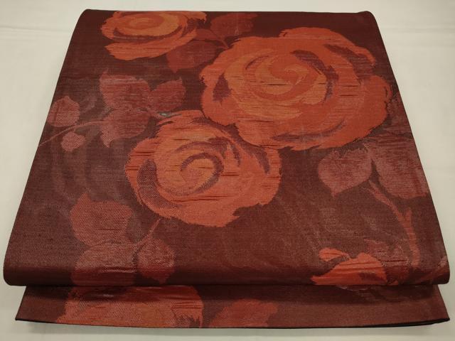平和屋着物◎西陣　とみや織物謹製　とみや帯　六通柄袋帯　洋花文　バラ　証紙付き　正絹　逸品　CABA3718qe