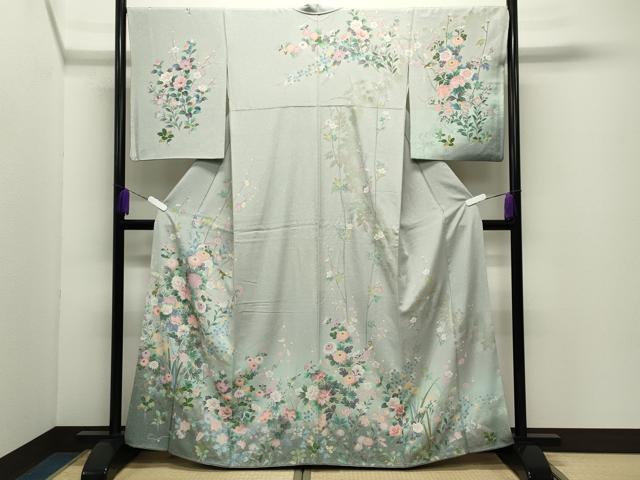 平和屋着物●訪問着　友禅　休み鳥花文　暈し染め　金彩　正絹　逸品　CABD9378gh