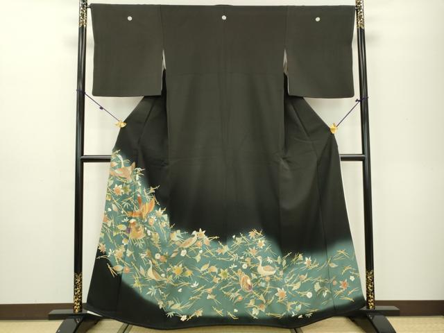 平和屋着物■豪華黒留袖 刺繍 吹き寄せ鴛鴦花文 暈し染 金彩 正絹 逸品 DAAP4870fe