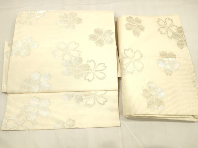 平和屋着物＊夏物　つけ帯　舞桜文　銀糸　正絹　逸品　DABA0896cm