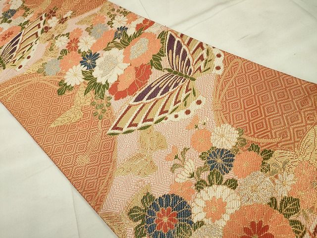 平和屋着物◎佐賀錦　六通柄袋帯　花蝶文　金銀糸　逸品　CAAE7392in