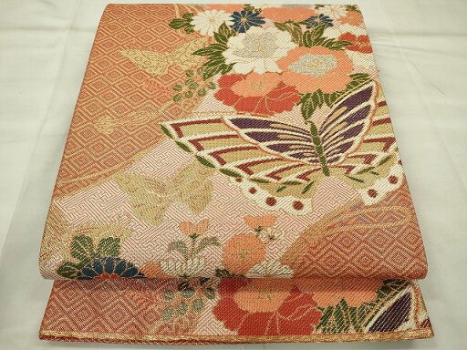 平和屋着物◎佐賀錦 六通柄袋帯 花蝶文 金銀糸 逸品 CAAE7392in 平和屋着物◎佐賀錦 六通柄袋帯 花蝶文 金銀糸 逸品 CAAE7392in