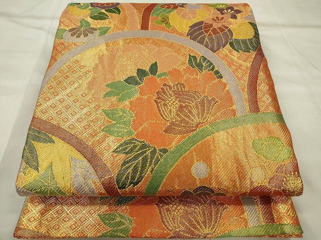 平和屋着物◎佐賀錦　六通柄袋帯　草花文　金糸　逸品　CAAE7397in