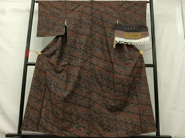 平和屋着物■上質な小紋　紬地　印度更紗　反端付き　正絹　逸品　AAAQ6174jh