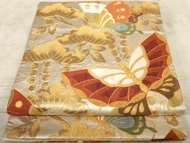 平和屋着物◎六通柄袋帯　唐織　松輝彩蝶文　金糸　正絹　逸品　AAAX7878dt