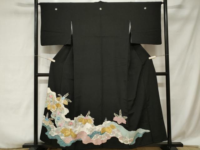 Rakuten - 平和屋着物■豪華黒留袖　刺繍　道長桐草花文　金銀彩　正絹　逸品　CABA7207ev