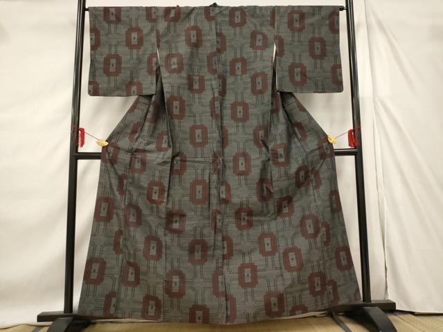 平和屋着物■本場大島紬　幾何学文　正絹　逸品　AABE4632st