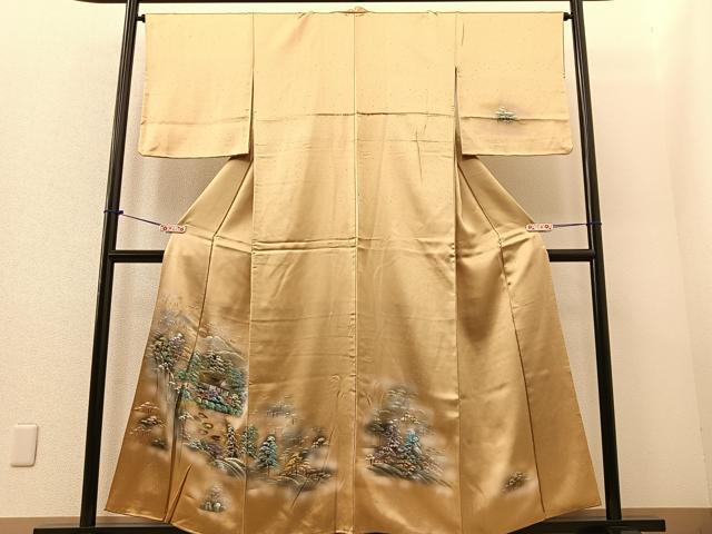 平和屋着物■訪問着 手描き 遠山風景文 暈し染め 金彩 正絹 逸品 BAAN0128gt