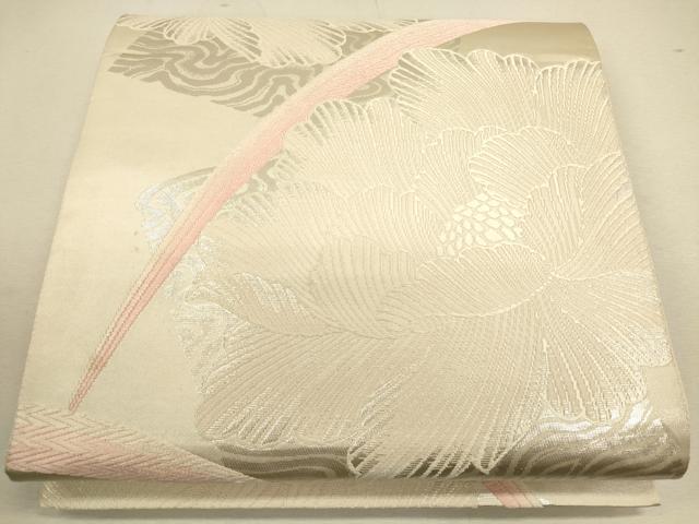 平和屋着物◎六通柄袋帯　唐織　草花文　銀糸　正絹　逸品　CAAU1513ft