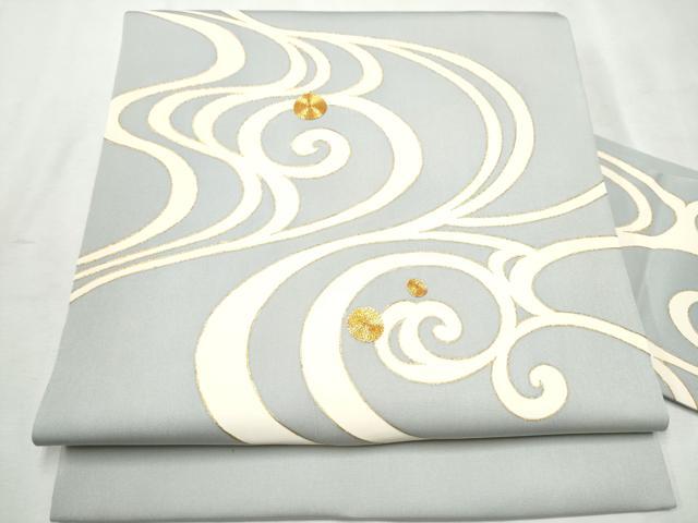 平和屋着物●塩瀬　九寸名古屋帯　駒刺繍　流水文　金彩　正絹　逸品　CAAX1326hy