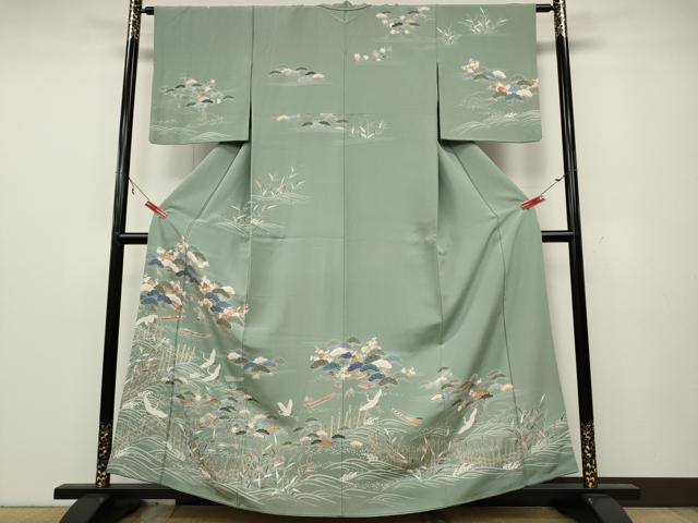 平和屋着物●訪問着 駒刺繍 飛鶴舟草木文 金彩 正絹 逸品 CAAX4444ut