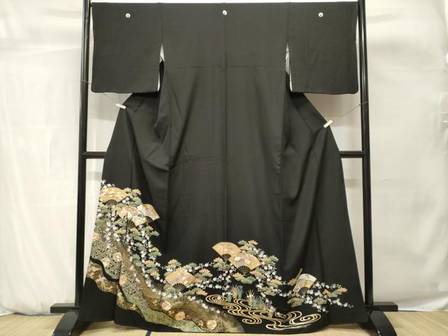 平和屋着物■豪華黒留袖 扇面雪輪鳳凰花文 金彩 正絹 逸品 CABH0655ev