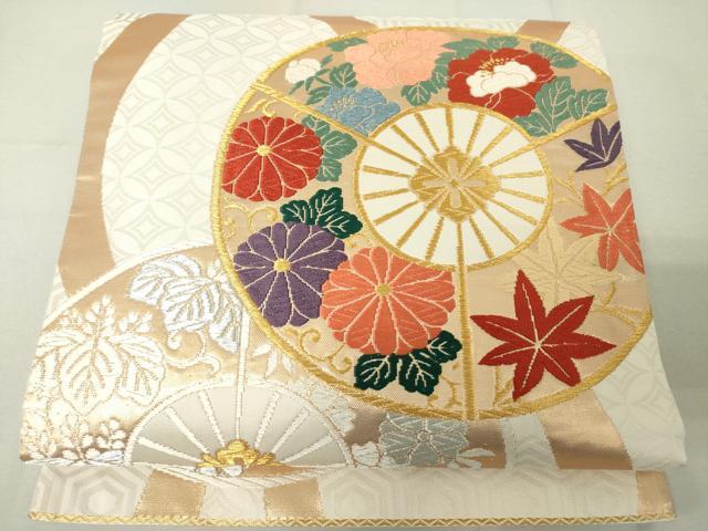 平和屋着物◎六通柄袋帯　唐織　源氏車花文　金銀糸　正絹　逸品　DAAK2631ob