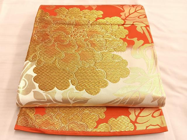 平和屋着物◎六通柄袋帯　唐織　牡丹唐草文　金銀糸　正絹　逸品　BAAL0504du