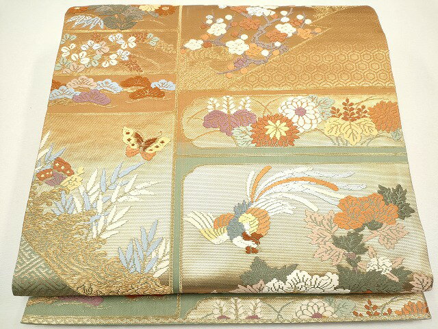 平和屋着物◎六通柄袋帯　鳳凰花蝶文　金糸　逸品　CAAI6039ou