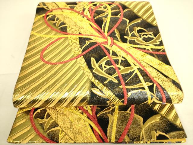 平和屋着物▼六通柄袋帯　蔓帯花文　金糸　反端付き　正絹　逸品　DAAT9073az