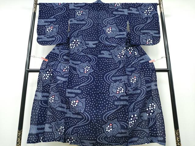 平和屋着物∴夏物　浴衣　有松鳴海絞り　エ霞糸車流水文　綿　逸品　CABB6786ng