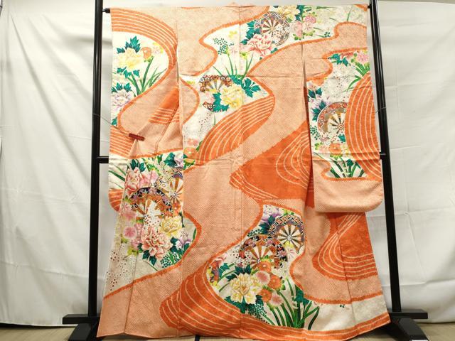 平和屋着物■豪華振袖 駒刺繍 絞り 源氏車草花文 金銀彩 正絹 逸品 DAAP2983ud