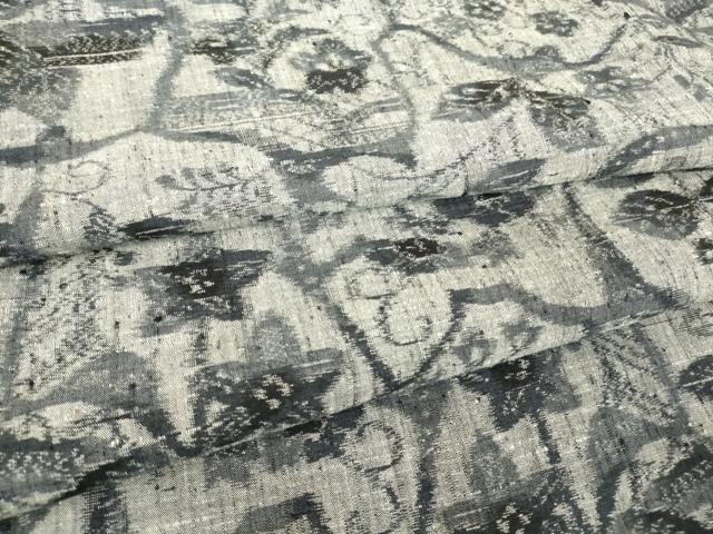 平和屋着物▽上質な紬　単衣　風景花文　正絹　逸品　DAAV5529az