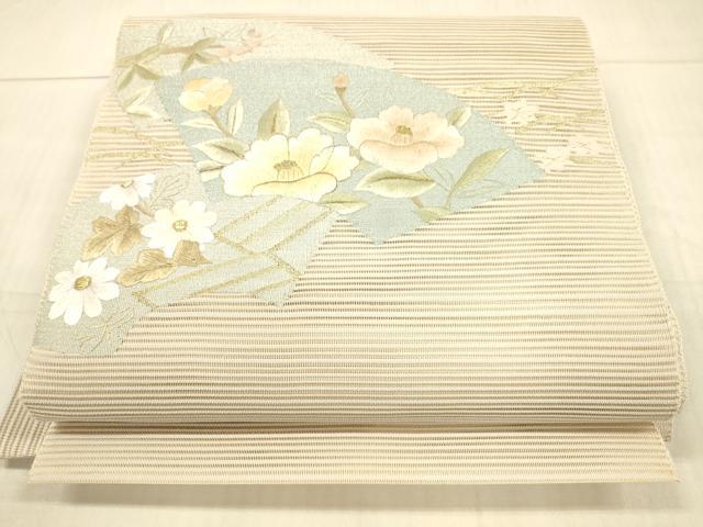 乐天商城 - 平和屋着物＊夏物　絽綴れ　八寸名古屋帯　刺繍　地紙草花文　金糸　正絹　逸品　DAAW4194cm