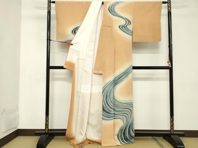 平和屋着物■訪問着　手描き　流水文　暈し染め　銀彩　正絹　逸品　DABD2686cd