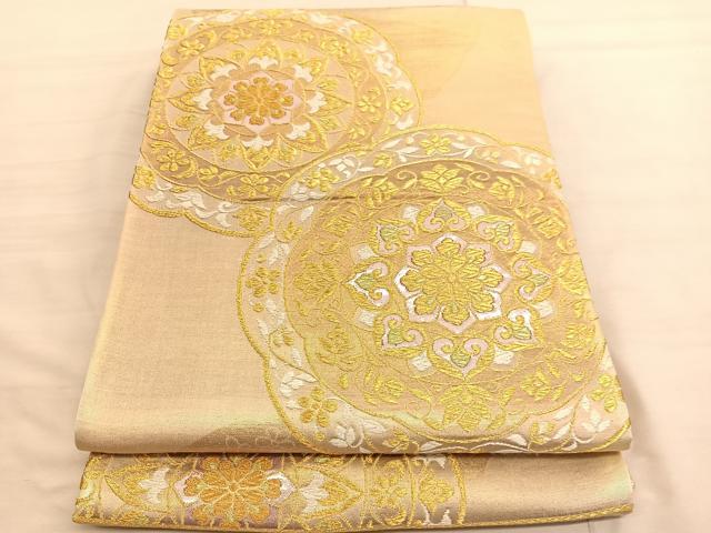 平和屋着物◎西陣 六通柄袋帯 花絵皿文 金銀糸 証紙付き 正絹 逸品 BAAV3133hv