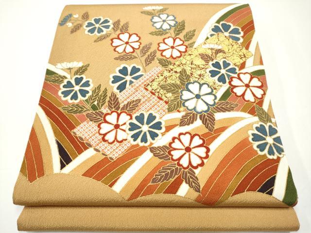 平和屋着物●太鼓柄袋帯　花筏文　金彩　正絹　逸品　未使用　CAAX7304hy