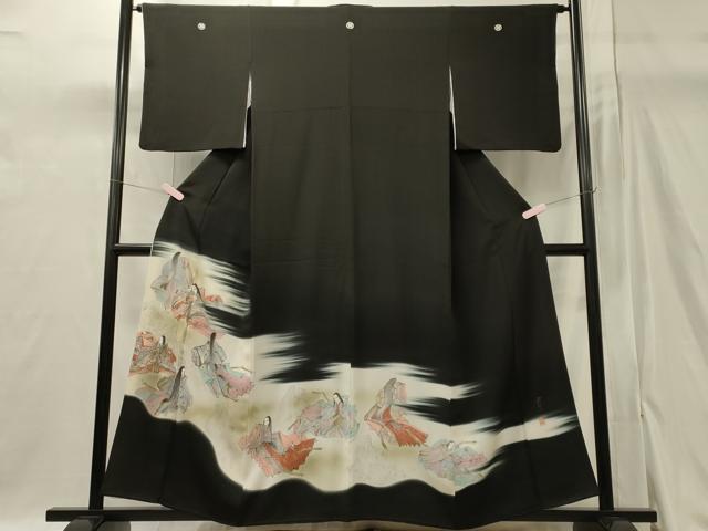 平和屋着物■豪華黒留袖　作家物　手描き　人物文　暈し染め　金彩　正絹　逸品　CAAY3378oy