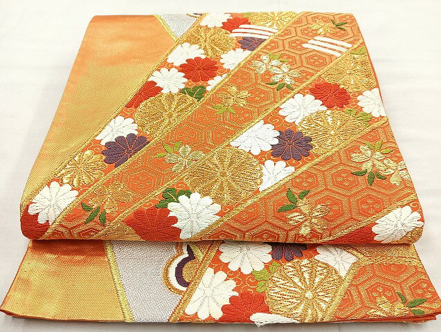 平和屋着物◎六通柄袋帯　唐織　草花文　金銀糸　正絹　逸品　BAAL6802cm