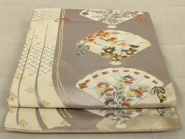 平和屋着物◎六通柄袋帯　扇面花文　金銀糸　正絹　逸品　AAAY9738ou