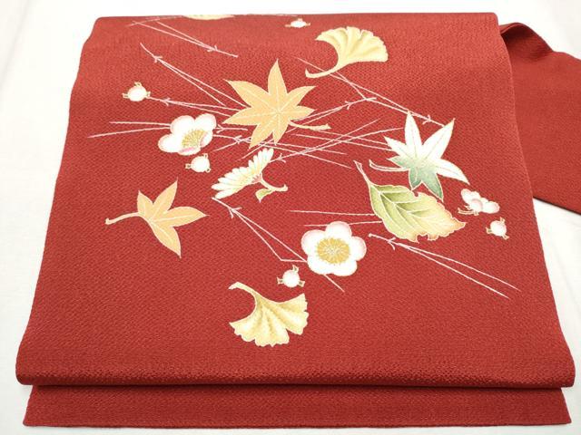 乐天商城 - 平和屋着物●九寸名古屋帯　草花文　金彩　鬼しぼ縮緬　正絹　逸品　CABD5664hy