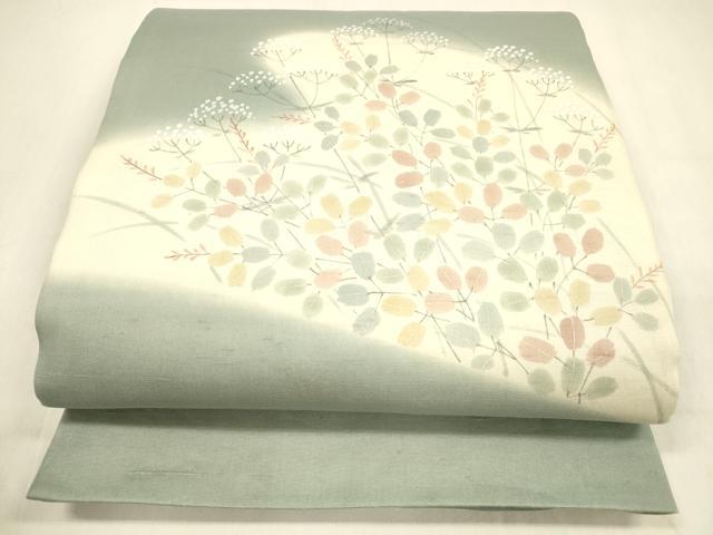 平和屋着物＊夏物　絹芭蕉　太鼓柄袋帯　手描き　枝葉文　金彩　正絹　逸品　DABA0904cm