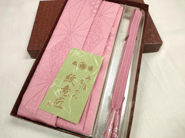 Other - 平和屋着物●和装小物　帯締め・帯揚げセット　紋意匠　麻の葉地紋　丹後ちりめん　桃色　逸品　未使用　DABA7694zzz