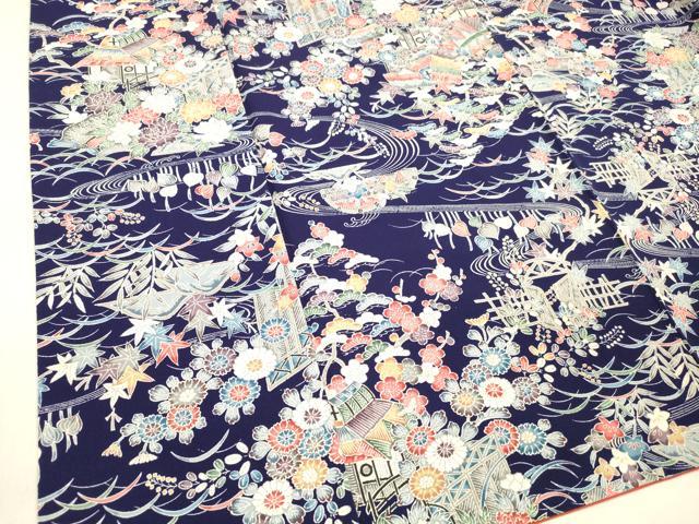 平和屋着物■上質な小紋　型染　風景草花文　正絹　逸品　DABB3010cm