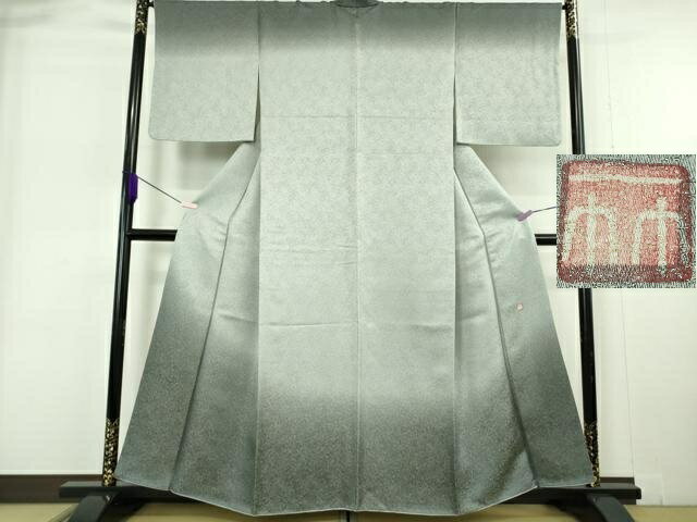 Full-Length Under-Kimono - 平和屋本店●極上　久保田一竹　幻の辻が花　訪問着　草花地紋　灰青色地　暈し染め　金通し地　逸品　DZAB6181kh6