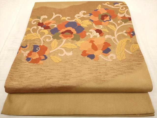 平和屋着物◎太鼓柄袋帯　すくい織り　更紗花文　正絹　逸品　AAAY4448dt