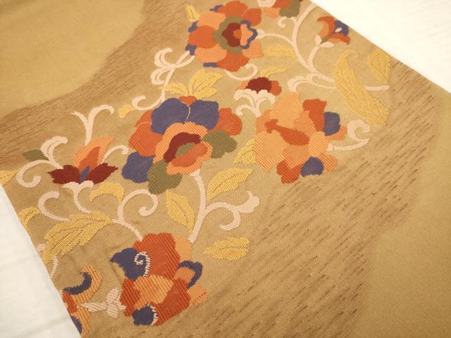 平和屋着物◎太鼓柄袋帯　すくい織り　更紗花文　正絹　逸品　AAAY4448dt