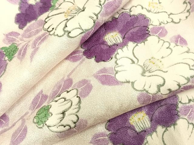 Full-Length Under-Kimono - 平和屋着物▽上質な小紋　単衣　手描き　草花文　正絹　逸品　AABA7534fy