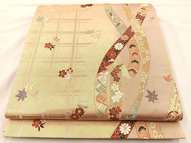 平和屋着物◎六通柄袋帯　唐織　鬘帯花文　金糸　正絹　逸品　BAAM5619if