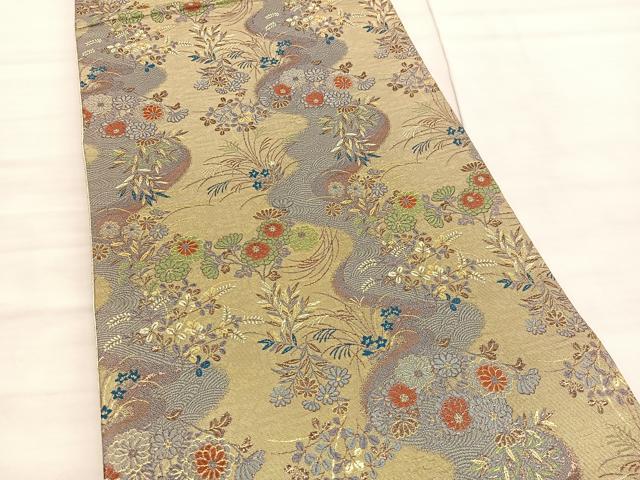 平和屋の平和屋着物◎両面 全通柄袋帯 唐織 秋草文 金糸 正絹 逸品 BAAV3191hv｜アングル3