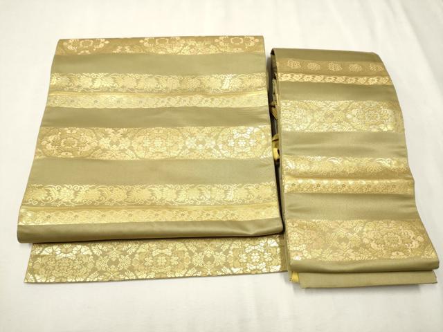 平和屋着物●西陣織　陰山織物謹製　箔屋清兵衛　つけ帯　草木染　横段花文　本金箔　正絹　逸品　CAAV7..