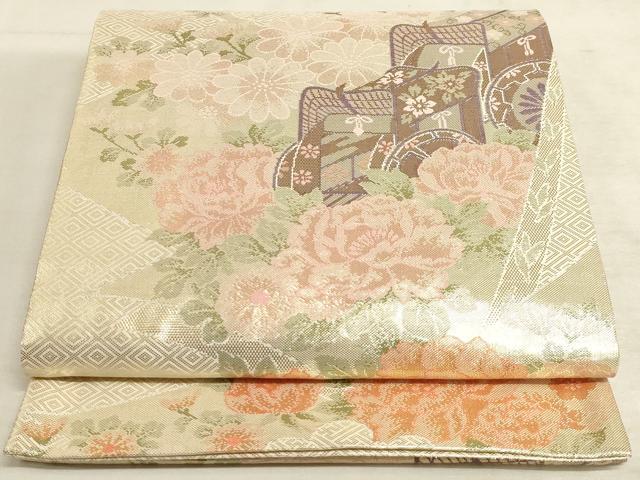 平和屋着物◎六通柄袋帯　御所車花文　金糸　正絹　逸品　AAAM3588sx