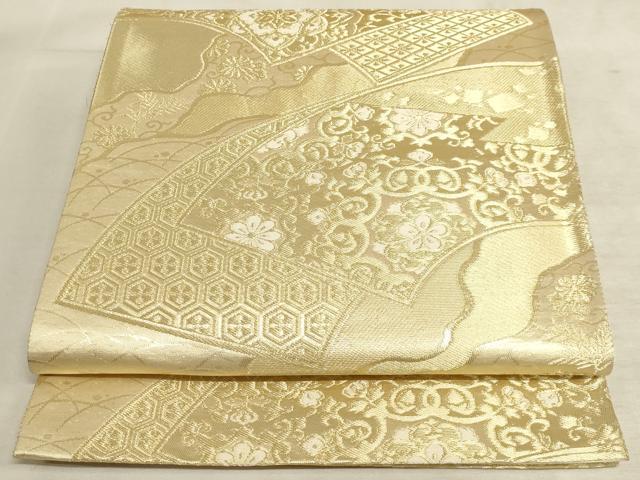 平和屋着物◎六通柄袋帯 地紙重ね吉祥花文 金糸 正絹 逸品 AAAM3593sx