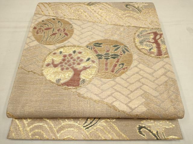 Other - 平和屋着物▼六通柄袋帯　流水草花丸文　金糸　正絹　逸品　AAAY9443wj