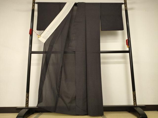 平和屋着物＊夏物　小紋　紗　横段文　銀糸　正絹　逸品　AAAZ8555jd