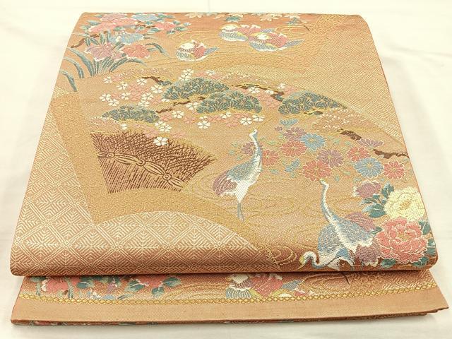 平和屋着物◎六通柄袋帯　唐織　地紙鴛鴦流水花文　金糸　正絹　逸品　BAAM5604if